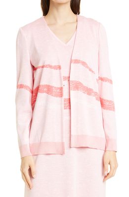 Misook Landscape Pattern Cardigan in Pink Clay/Sugar Coral/White