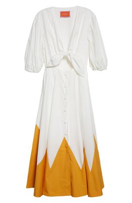 La DoubleJ Peekaboo Cutout Cotton Poplin Midi Dress in Avorio