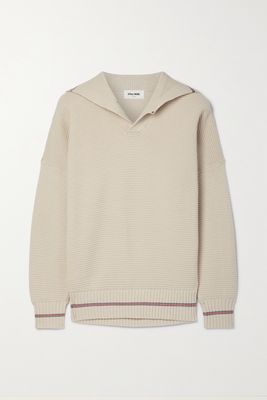 Still Here - Striped Ribbed Cotton Sweater - Neutrals