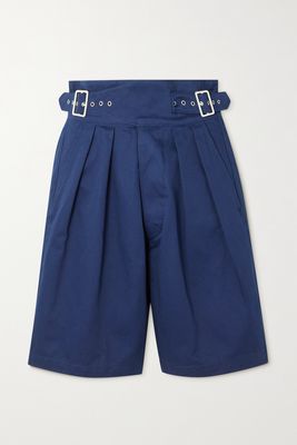 Maison Margiela - Buckled Pleated Cotton-gabardine Shorts - Blue