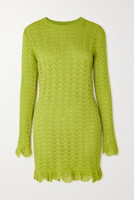 JW Anderson - Ruffled Crochet-knit Cotton Mini Dress - Green