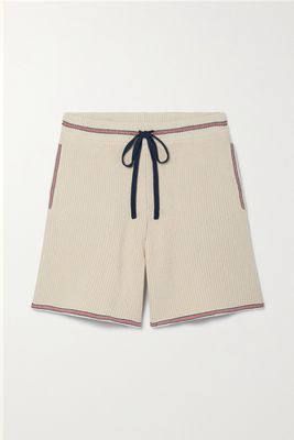 Still Here - Striped Ribbed Cotton Shorts - Neutrals