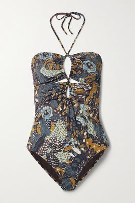 Ulla Johnson - Minorca Cutout Printed Halterneck Swimsuit - Blue