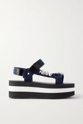 Marni - Crystal-embellished Grosgrain Platform Sandals - Blue