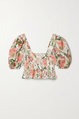 Lug Von Siga - Alicia Pintucked Shirred Floral-print Linen Peplum Top - Pink