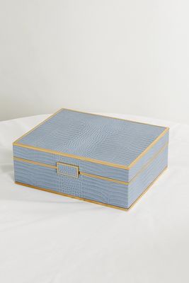 AERIN - Large Croc-effect Leather And Gold-tone Jewelry Box - Blue