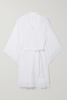Eberjey - The Mademoiselle Lace-trimmed Stretch-tencel Modal Robe - White