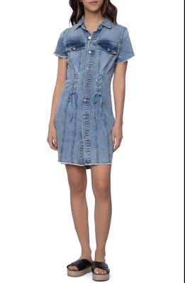 Wash Lab Denim Tie One On Short Sleeve Denim Minidress in Skyline Blue