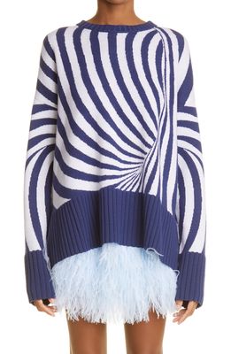 Brandon Maxwell Nautical Swirl Merino Wool Sweater in Powder Blue Swirl