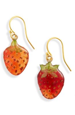 Dauphinette Tiny Strawberry Drop Earrings in Red