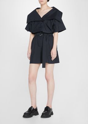 Poplin Exaggerated Collar Belted Utility Romper