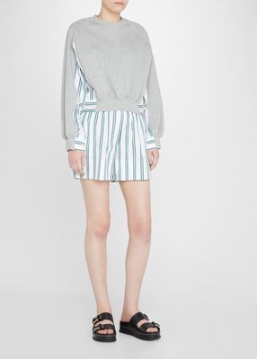 Terry Striped Combo Long-Sleeve Pullover