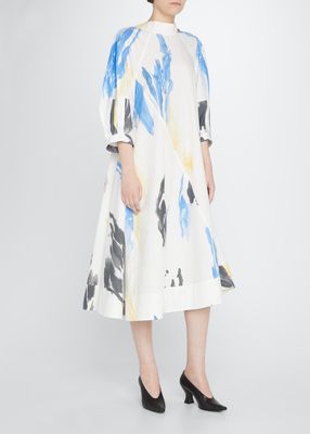 Abstract Printed Draped A-Line Midi Dress