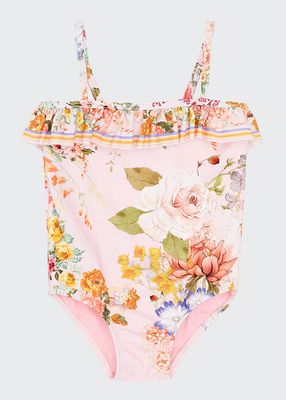 Girl's Flower Child Ruffle Swimsuit, Size 3M-24M