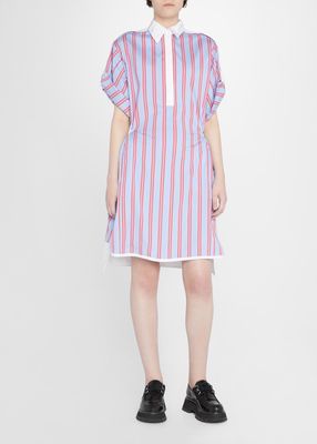 Striped Button-Front A-Line Shirt Dress