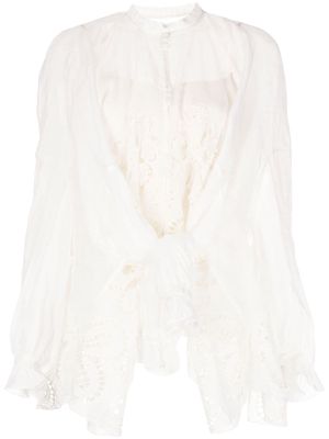 Biyan broderie-anglaise tied-waist blouse - White