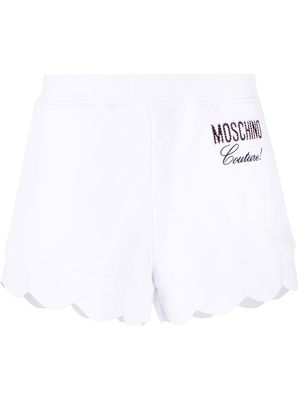 Moschino logo-print scallop-edge shorts - White