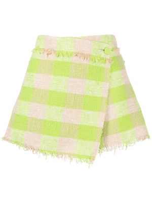 MSGM gingham-print wrap-front shorts - Green
