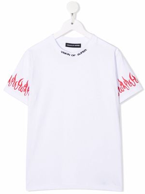 Vision Of Super Kids logo-embroidered flame T-shirt - White