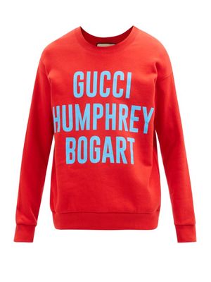 Gucci - Gucci Humphrey Bogart-print Cotton Sweatshirt - Mens - Red Multi