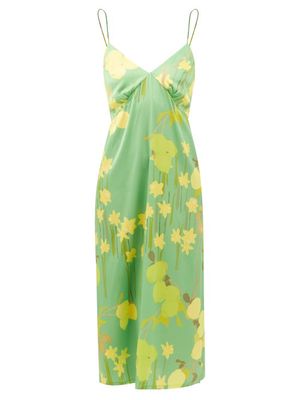Bernadette - Jeanine Floral-print Silk-blend Slip Dress - Womens - Green Floral