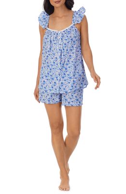 Eileen West Ruffle Cotton Short Pajamas in Blue Flor