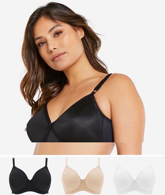 Simply Be 3-pack T-shirt bras in black, white and beige-Multi