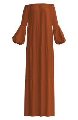 DIARRABLU Kudi Long Sleeve Off the Shoulder Dress in Rust