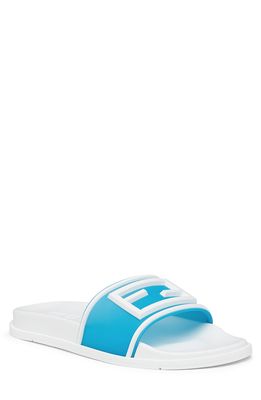 Fendi Baguette Slide Sandal in White/Blue