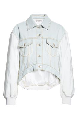 Alexander McQueen Mixed Media Denim Jacket in Pale Wash /White