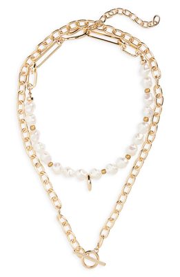 8 Other Reasons Imitation Pearl Layered Chain Necklace in Gold