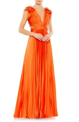Ieena for Mac Duggal Plunge Neck Pleated A-Line Gown in Sunset