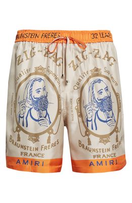 AMIRI x Zig-Zag Rolling Paper Silk Shorts in Alabaster
