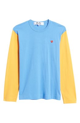 COMME DES GARCONS PLAY Men's Colorblock Long Sleeve Cotton T-Shirt in Blue/Yellow