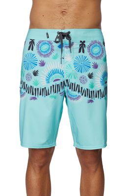 O'Neill Hyperfreak Heist Print Swim Trunks in Turquoise