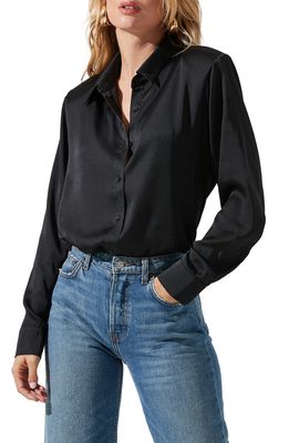 ASTR the Label Satin Button-Up Shirt in Black