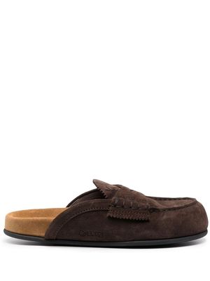college slip-on suede slippers - Brown