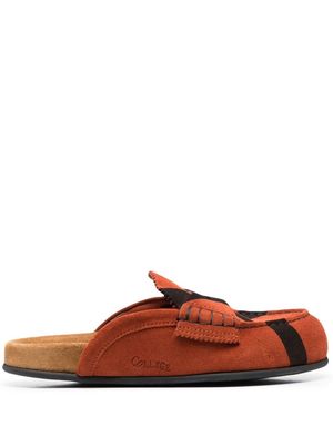 college cross-print round-toe mules - Orange