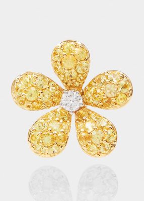 Yellow Gold Yellow Sapphire and Diamond Flower Earring, Single