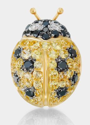 Yellow Gold Yellow Sapphire Ladybug Earring with Black and White Diamonds, Single