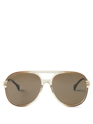 Gucci Eyewear - Aviator Gradient-acetate And Metal Sunglasses - Mens - Brown Multi