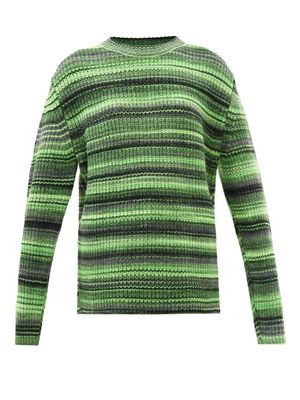 Erl - Virgin-embroidered Striped Wool-blend Sweater - Womens - Green