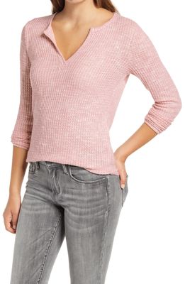 Socialite Long Sleeve Thermal Henley Top in Blush