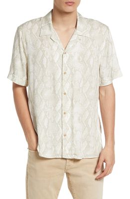 PAIGE Landon Snakeskin Print Short Sleeve Button-Up Camp Shirt in Porcelain Multi