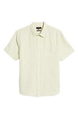 VINCE Classic Fit Short Sleeve Linen Shirt in Endive
