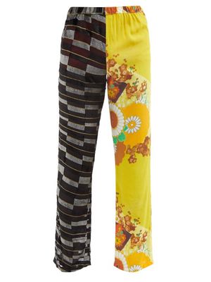 Erl - Decostructed Printed Jersey And Devoré Track Pants - Mens - Yellow Silver