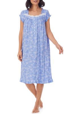 Eileen West Waltz Cap Sleeve Nightgown in Blu/Wht