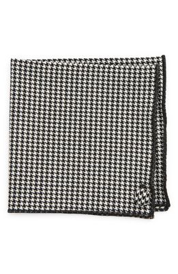 CLIFTON WILSON Ezra Houndstooth Wool Pocket Square in Black