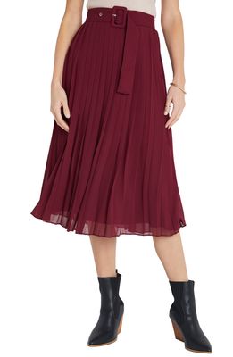 VICI Collection Belted Pleated Midi Skirt in Maroon