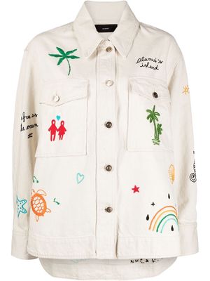 Alanui Mermaid embroidered denim jacket - Neutrals